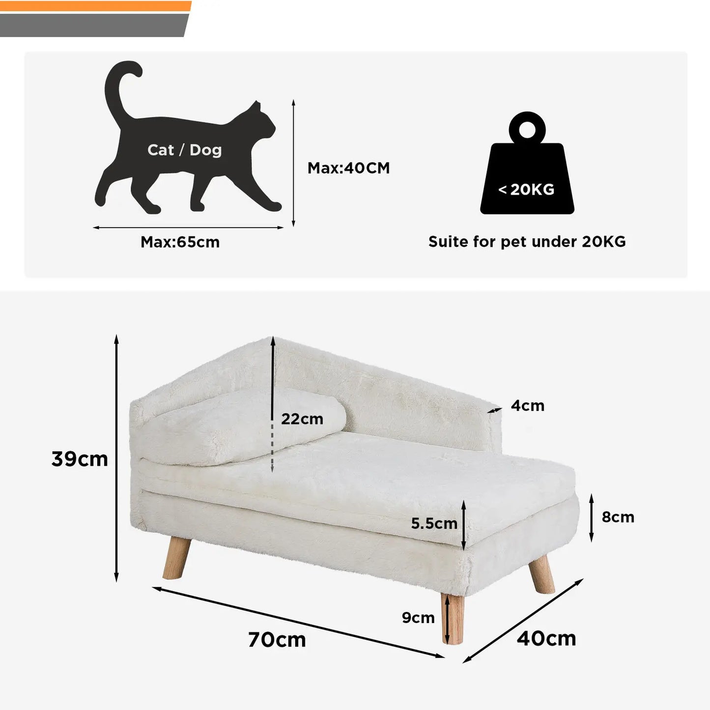 NONECN Elevated Pet Bed With Solid Wood Legs Indoor L Shape Plush Cushion