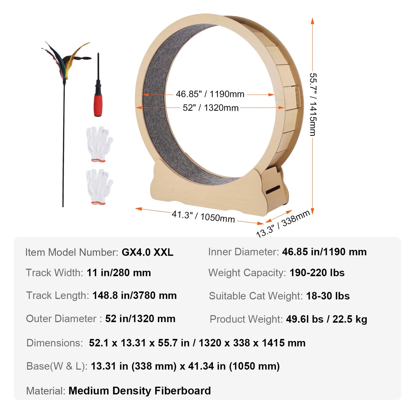 SucceBuy Wooden Cat Exercise Wheel Treadmill Wheel With Detachable Carpet And Cat Teaser