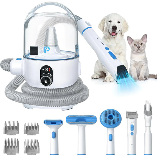 DishyKooker Pet Grooming Kit With Vacuum Suction 99 Percent Hair 5 Tools