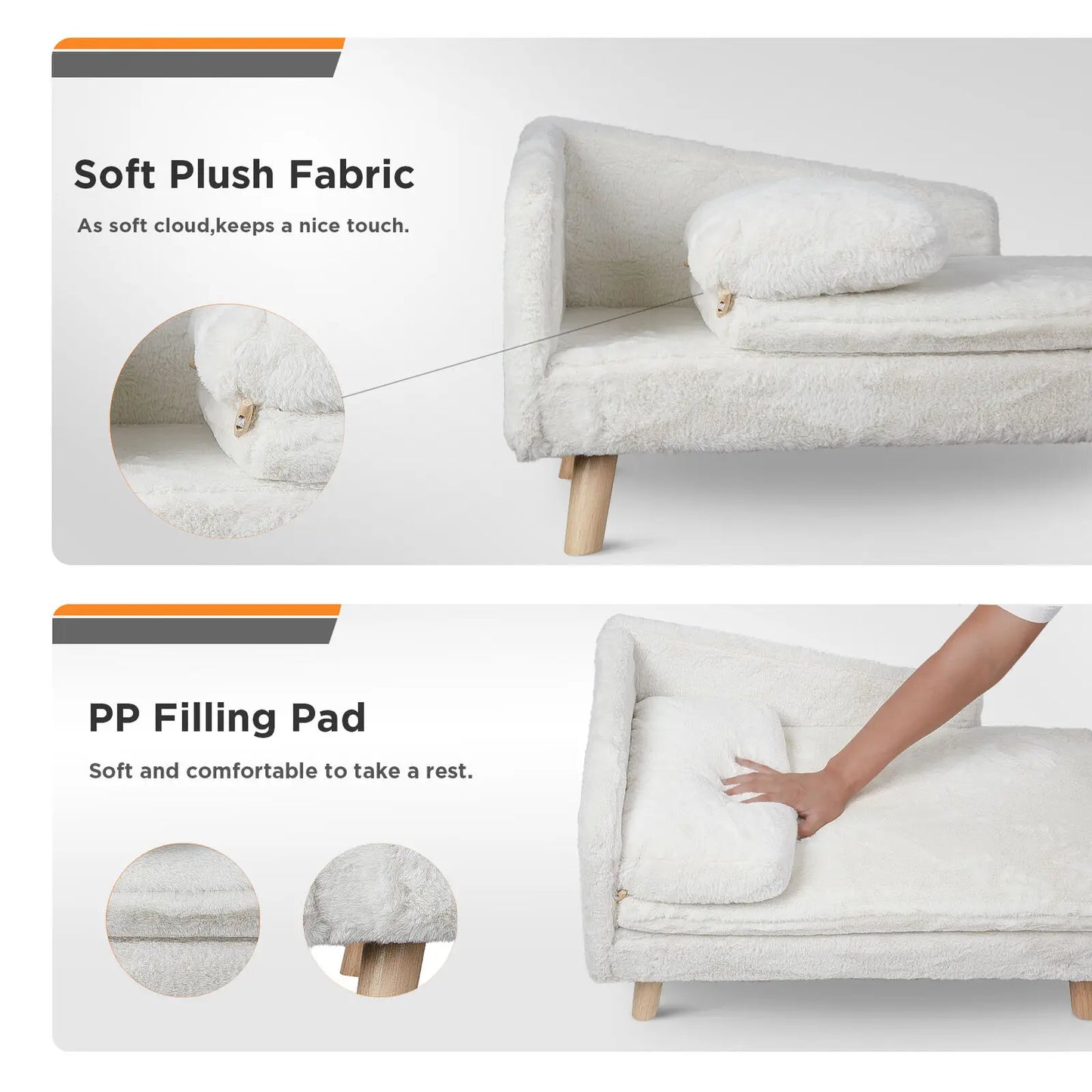 NONECN Elevated Pet Bed With Solid Wood Legs Indoor L Shape Plush Cushion