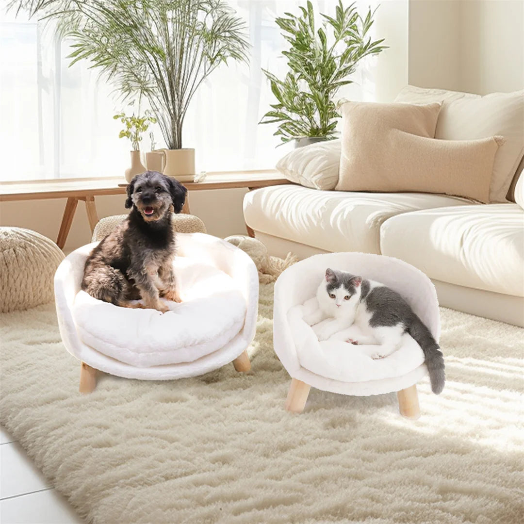 BINGOPAWCN Luxury Cat Bed Soft Plush Waterproof Nest With Wood Legs