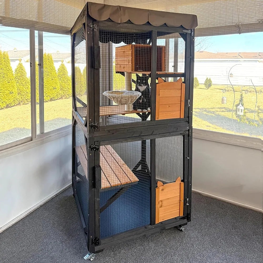Movable Outdoor Cat House On Wheels For Three To Five Cats
