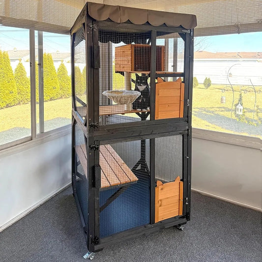 Movable Outdoor Cat House On Wheels For Three To Five Cats