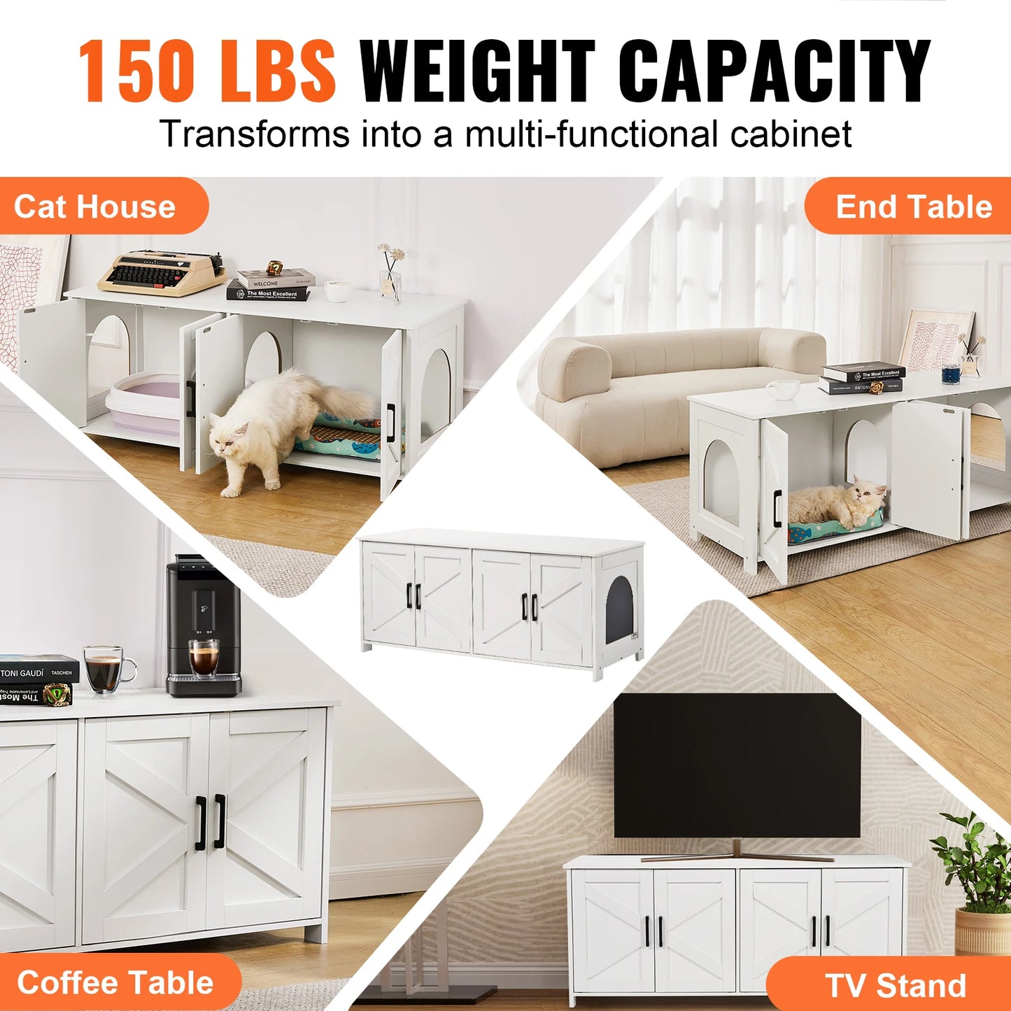 SucceBuy Cat Litter Box Enclosure For 2 Cats Cabinet