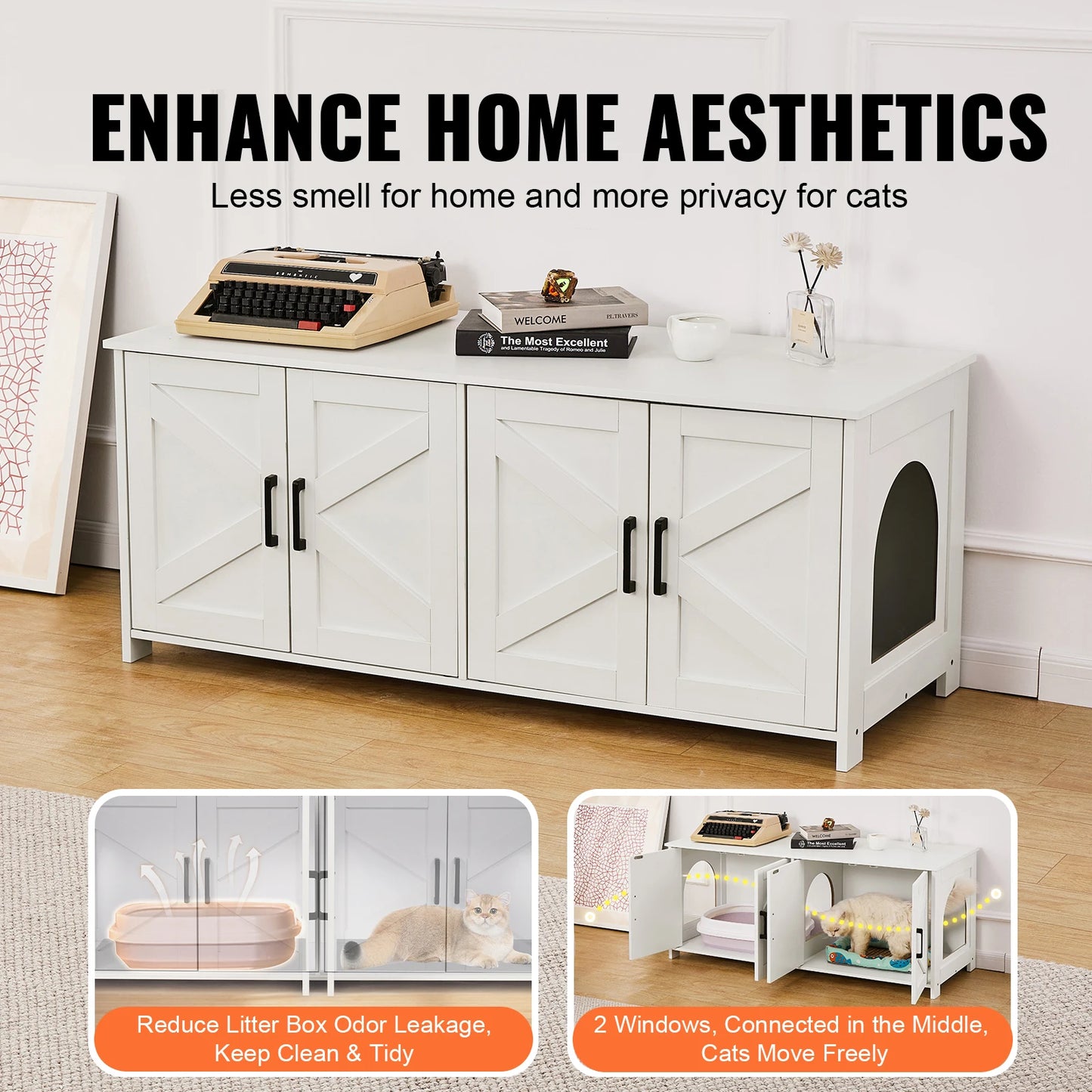 SucceBuy Cat Litter Box Enclosure For 2 Cats Cabinet