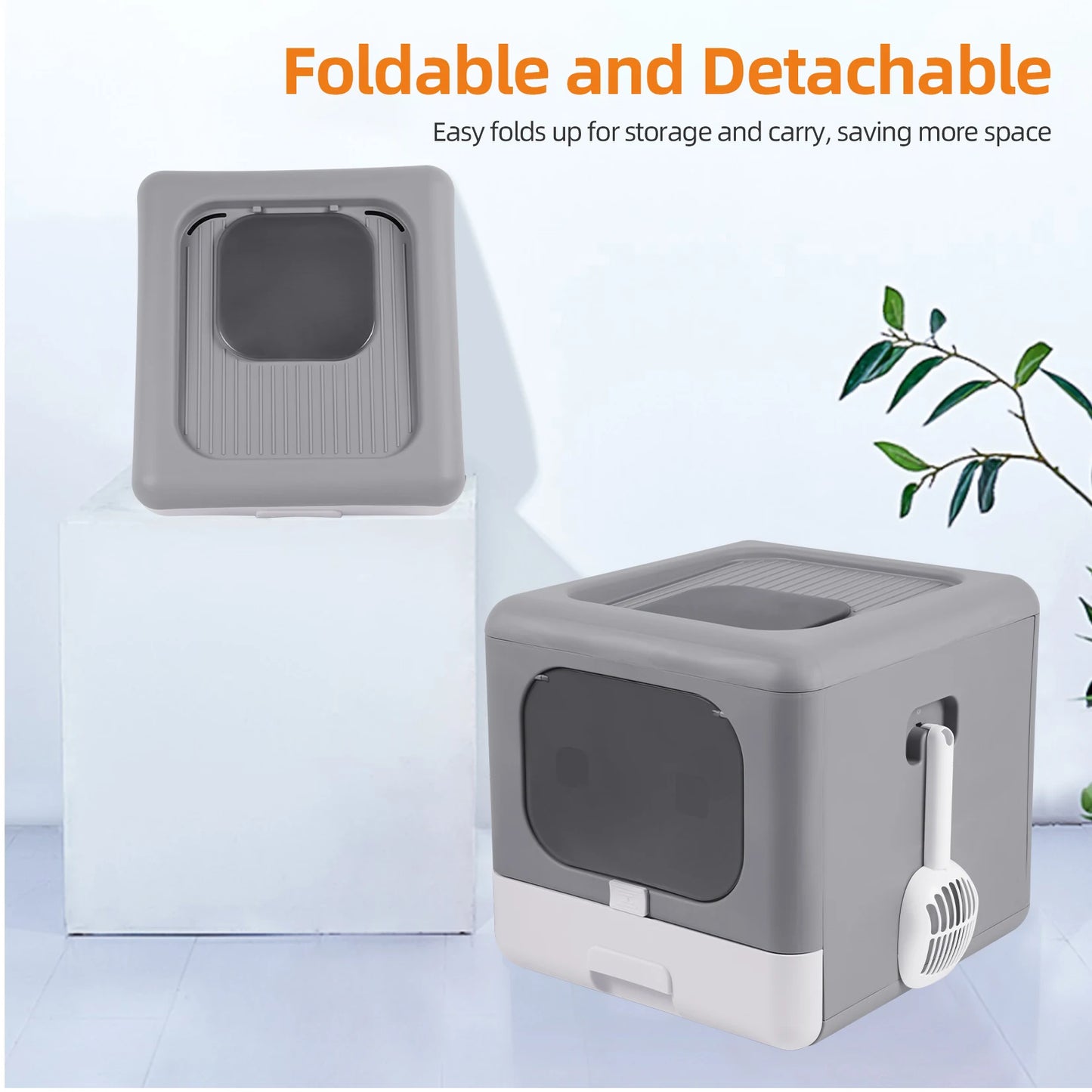 Detachable Top Front Entry Cat Litter Box With Scoop Drawer