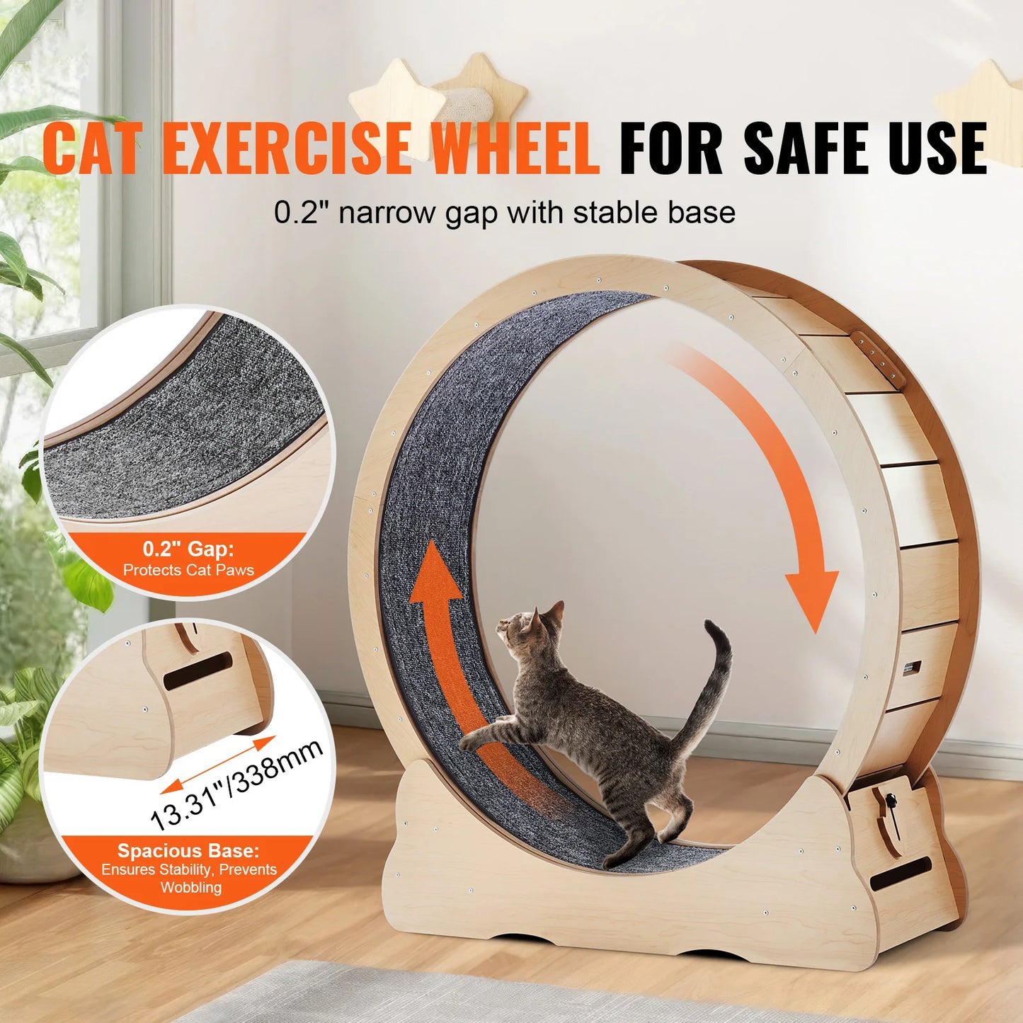 SucceBuy Wooden Cat Exercise Wheel Treadmill Wheel With Detachable Carpet And Cat Teaser