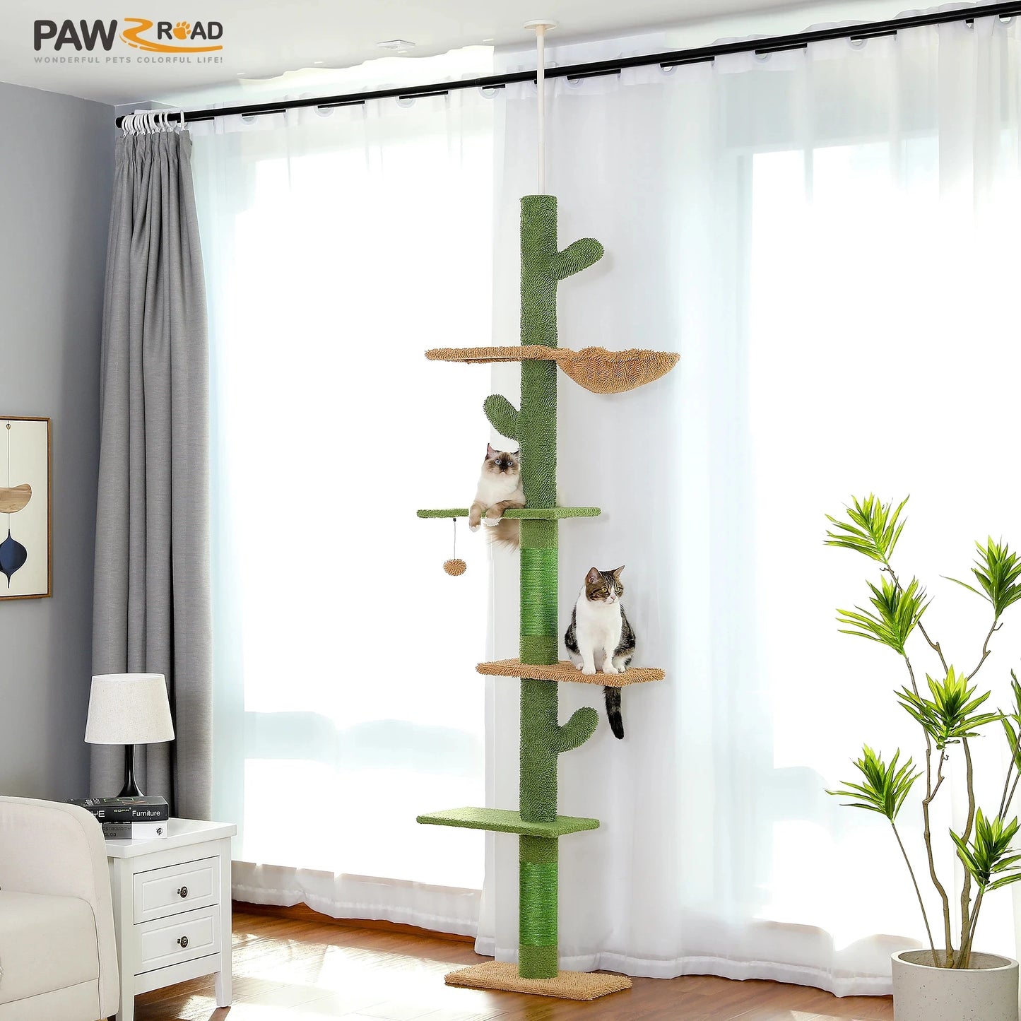 PAWZ Road Cat Tree 5 Tier Floor to Ceiling Cactus Tower