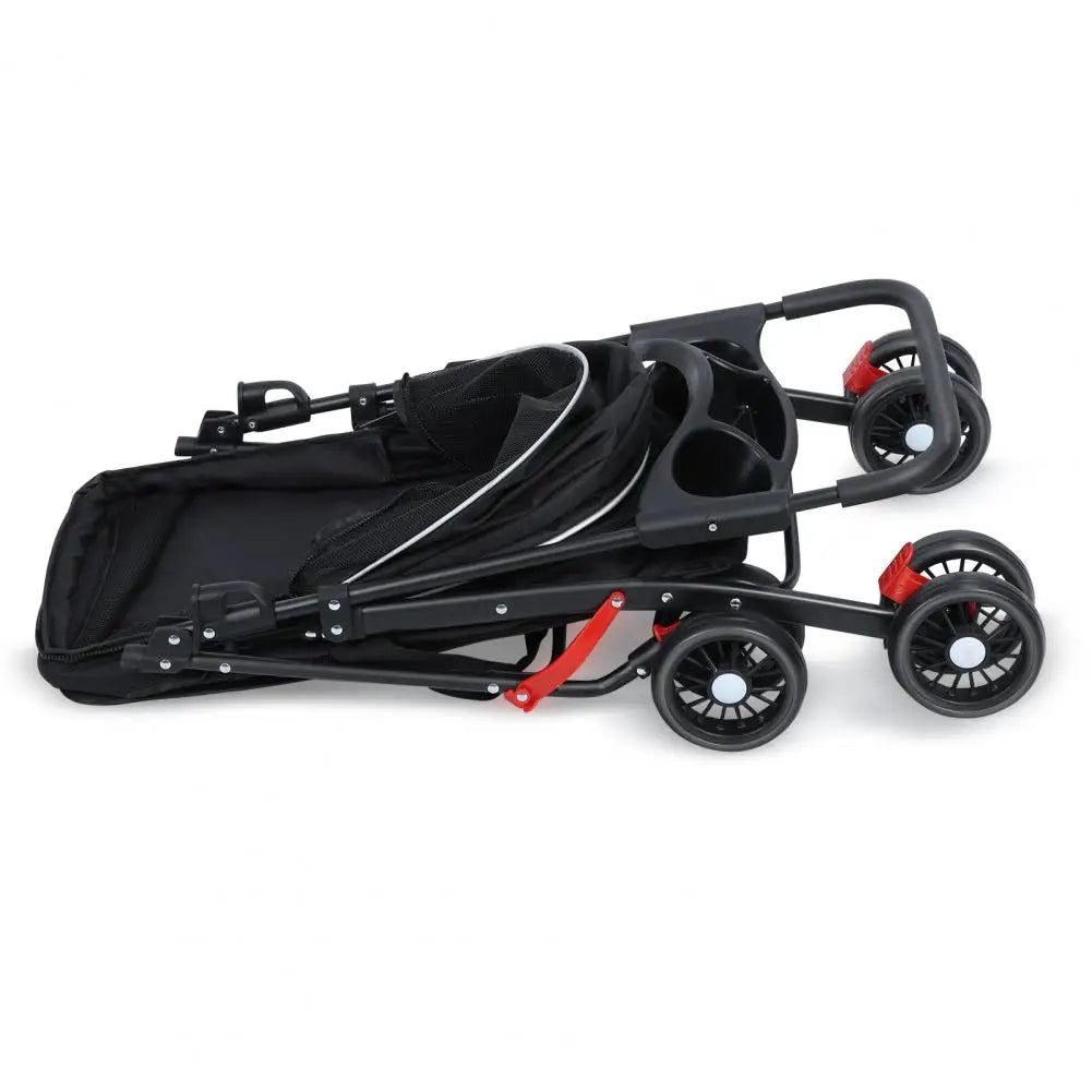 4-Wheel Dog Cat Stroller For Outdoor Travel Folding Pet Carrier