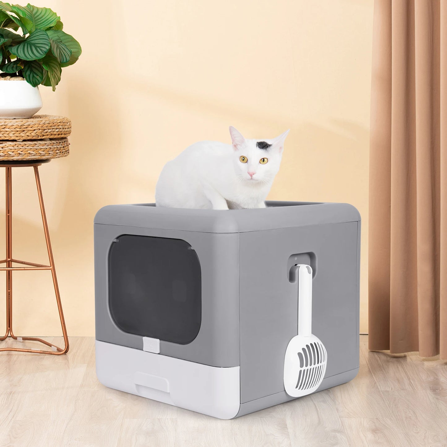 Detachable Top Front Entry Cat Litter Box With Scoop Drawer