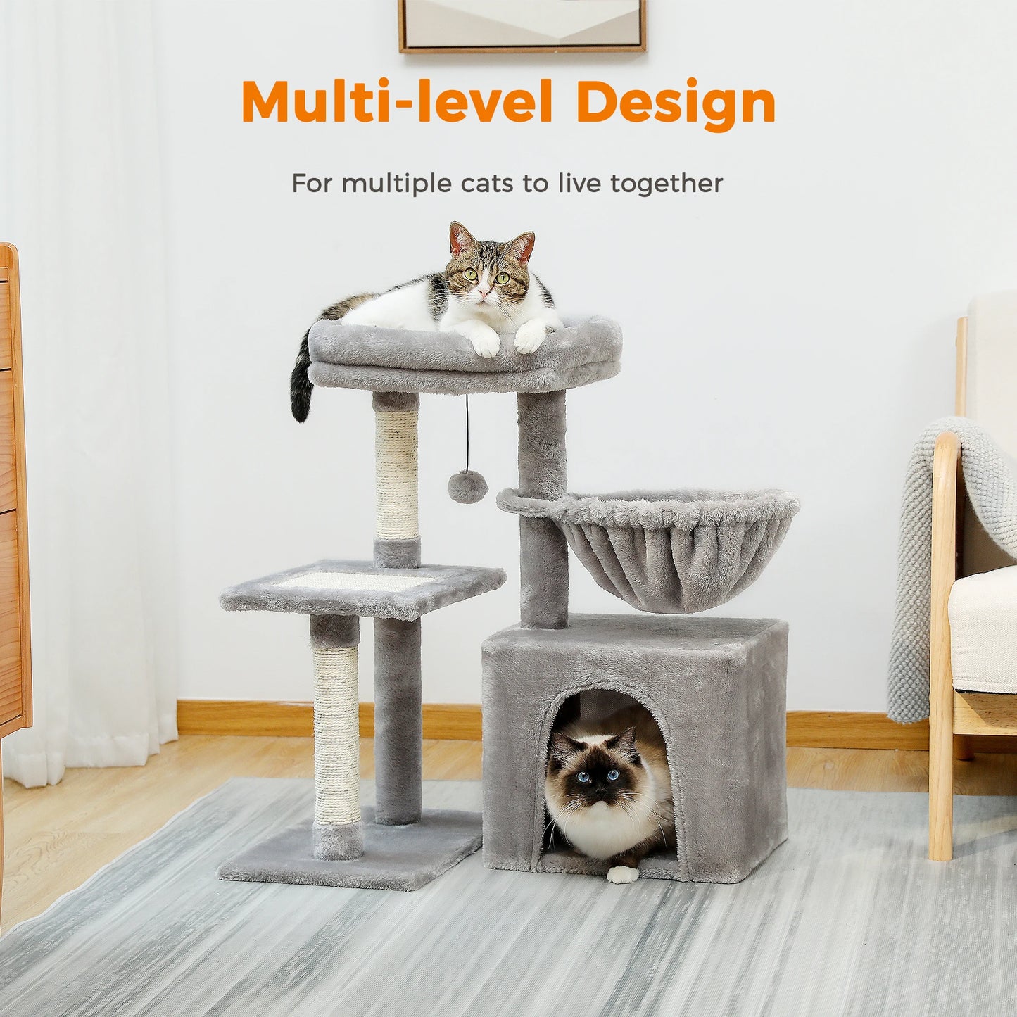PEQULTICN Cat Tree Tower With Natural Sisal Scratching Post