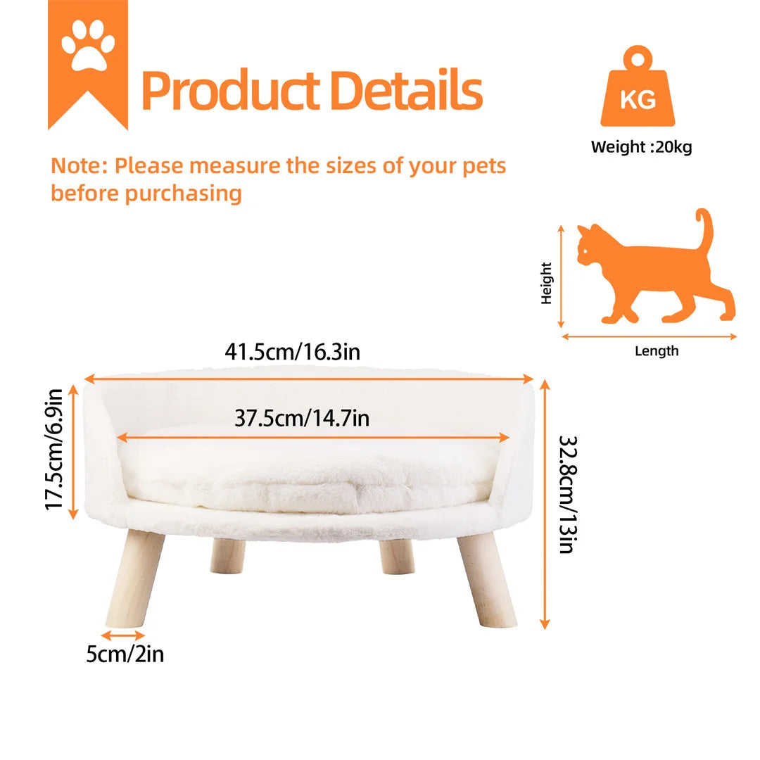 BINGOPAWCN Luxury Cat Bed Soft Plush Waterproof Nest With Wood Legs