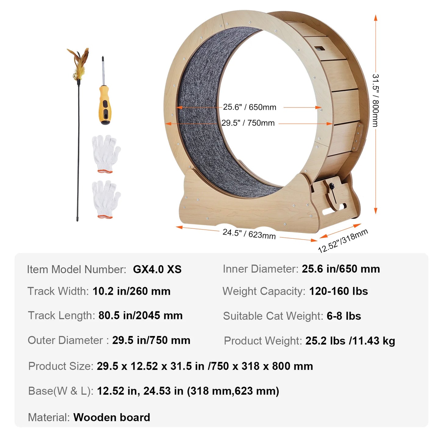 SucceBuy Wooden Cat Exercise Wheel Treadmill Wheel With Detachable Carpet And Cat Teaser