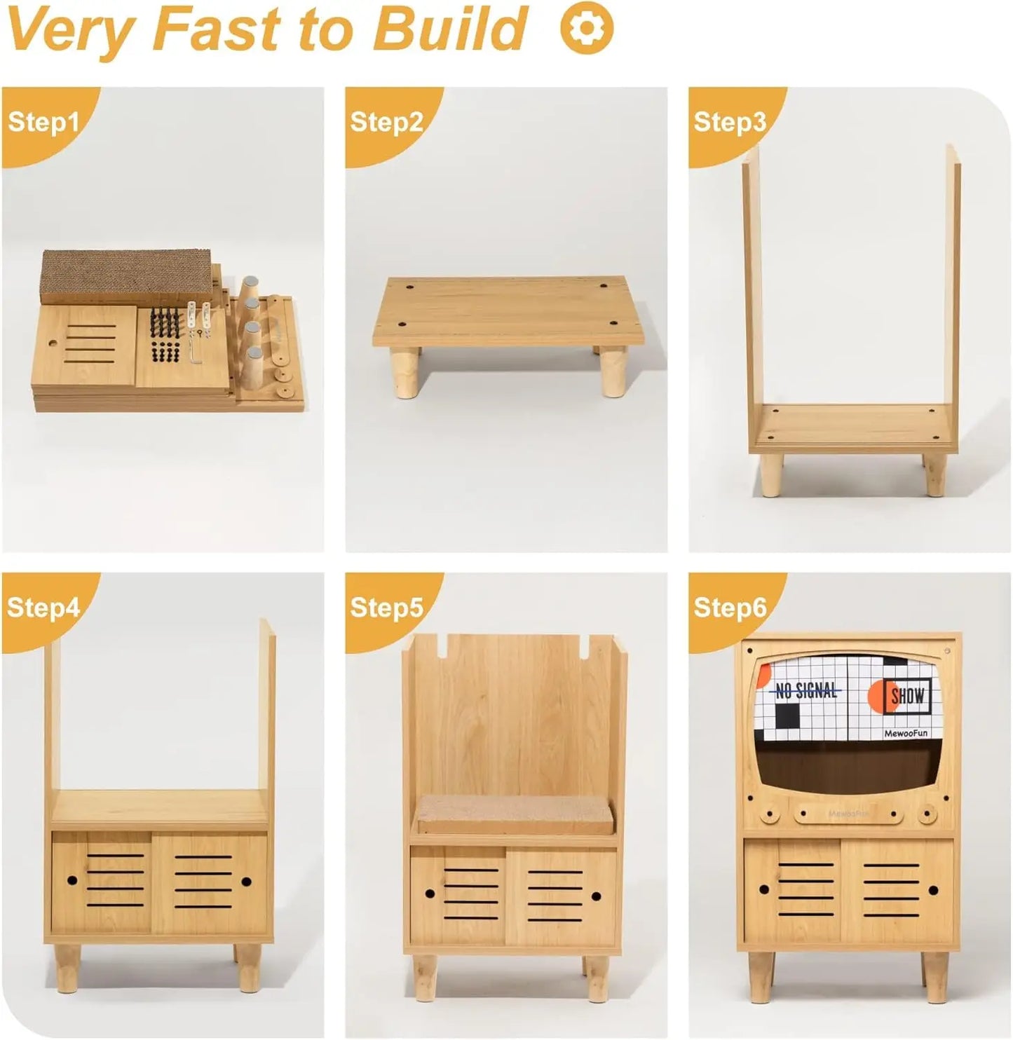 MEWOOFUNCN Cat TV House Wooden Condo with Scratcher and Storage