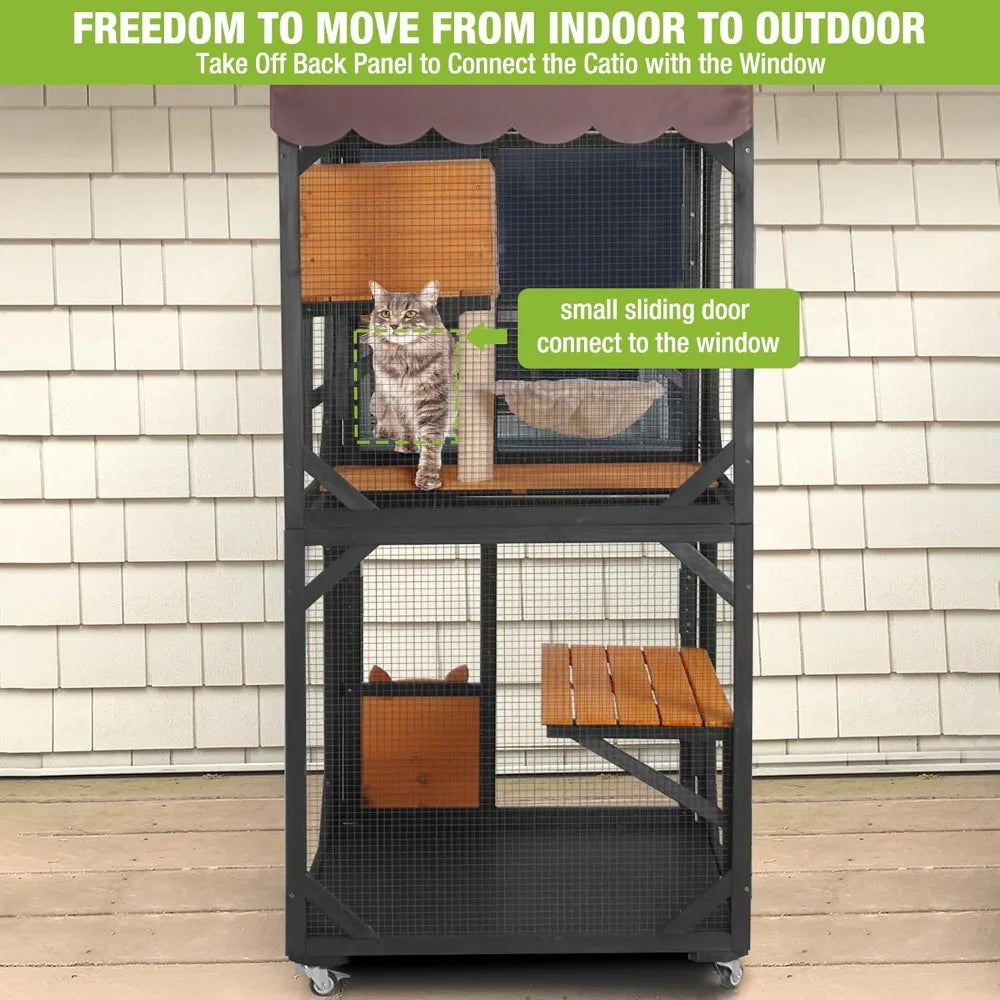 Movable Outdoor Cat House On Wheels For Three To Five Cats