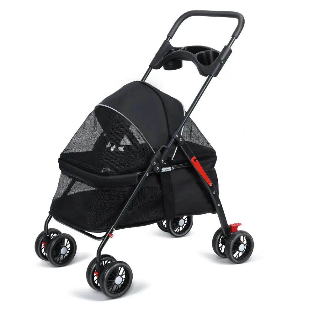 4-Wheel Dog Cat Stroller For Outdoor Travel Folding Pet Carrier