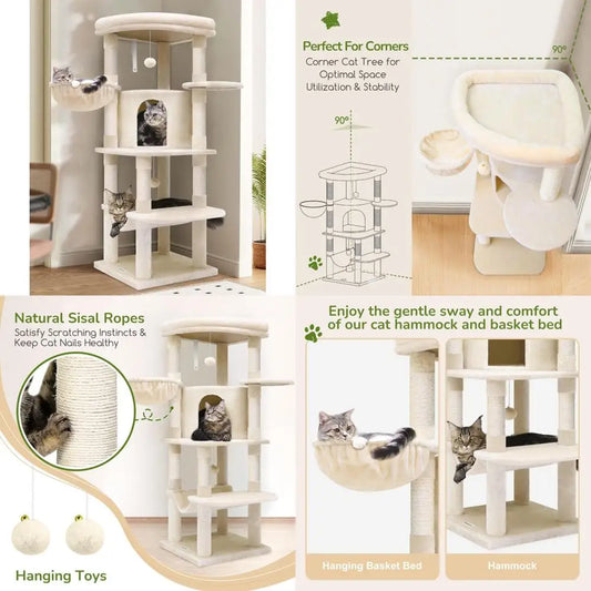 DAFIFY Curved Cat Tree With Hammock And Scratching Posts