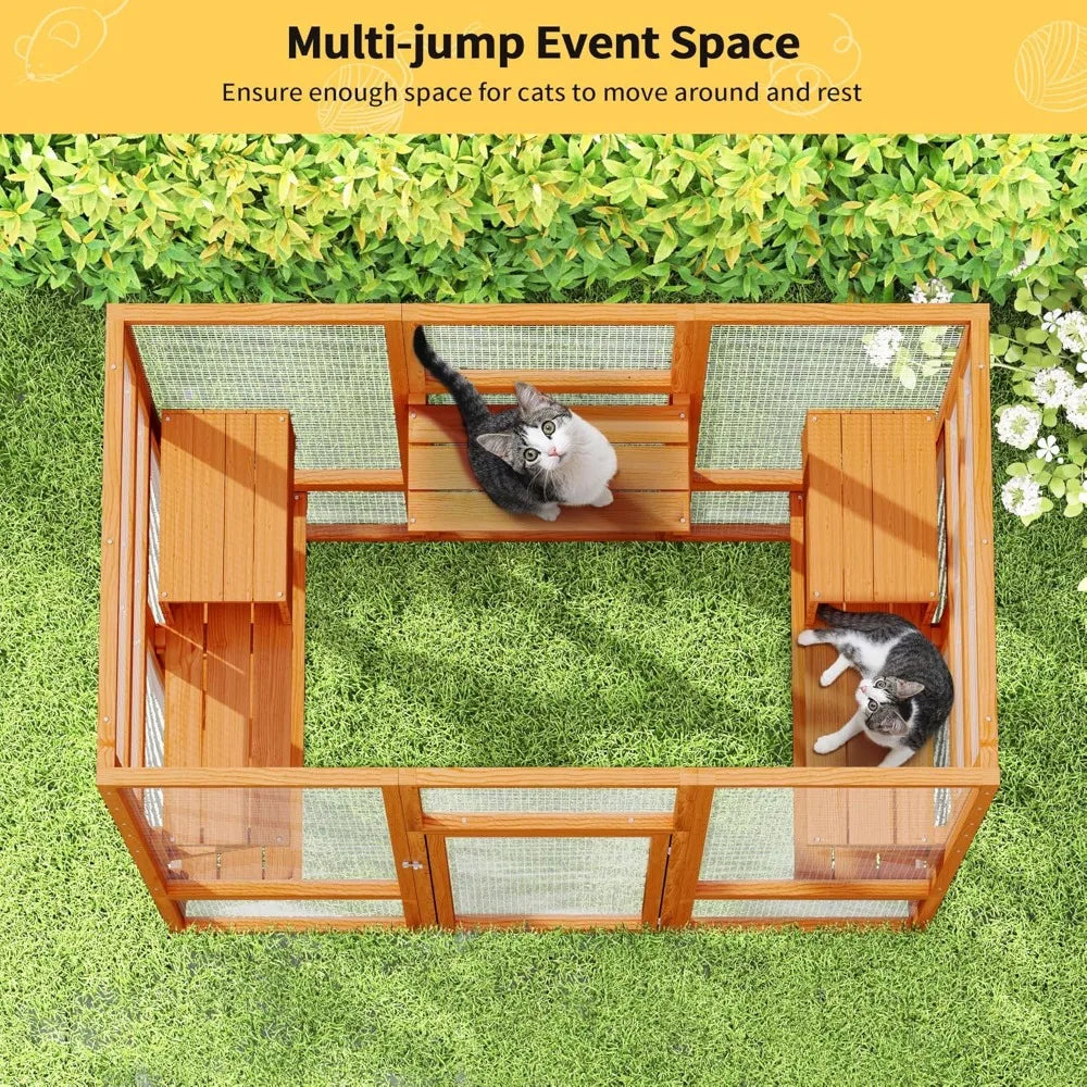 Closure Outdoor Wooden Cat Enclosure With Perches and Roof