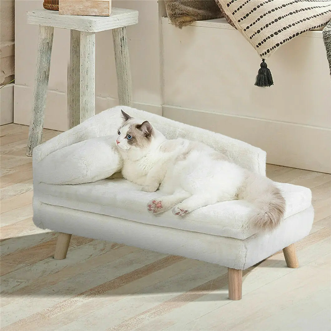 NONECN Elevated Pet Bed With Solid Wood Legs Indoor L Shape Plush Cushion