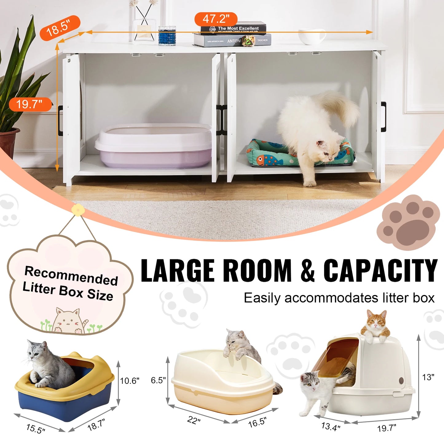 SucceBuy Cat Litter Box Enclosure For 2 Cats Cabinet