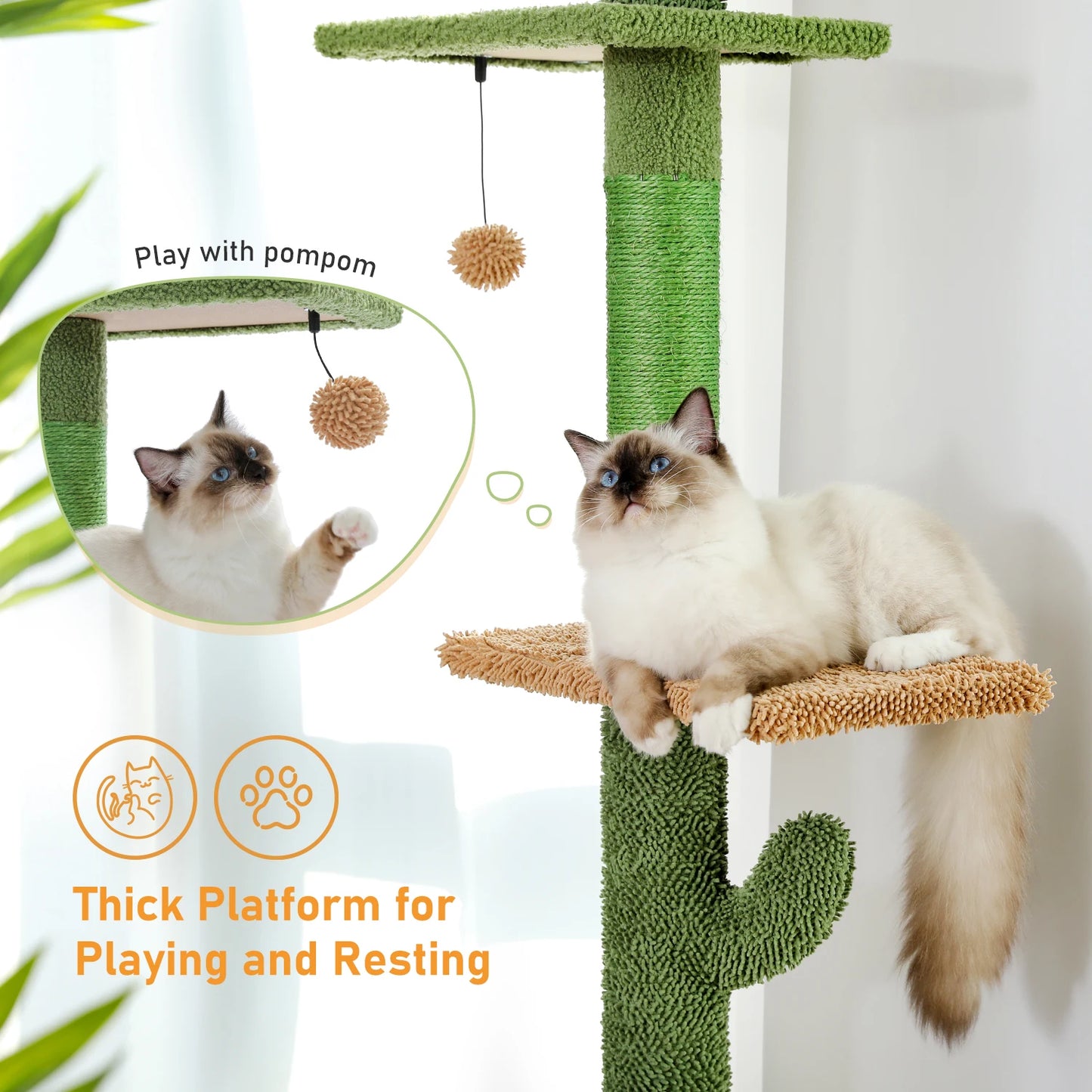 PAWZ Road Cat Tree 5 Tier Floor to Ceiling Cactus Tower