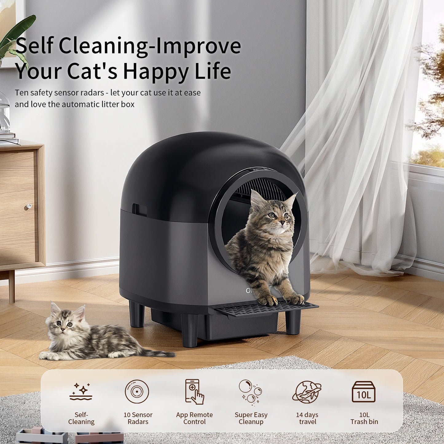 REDSASA Self Cleaning Automatic Cat Litter Box With App Control And Stairs