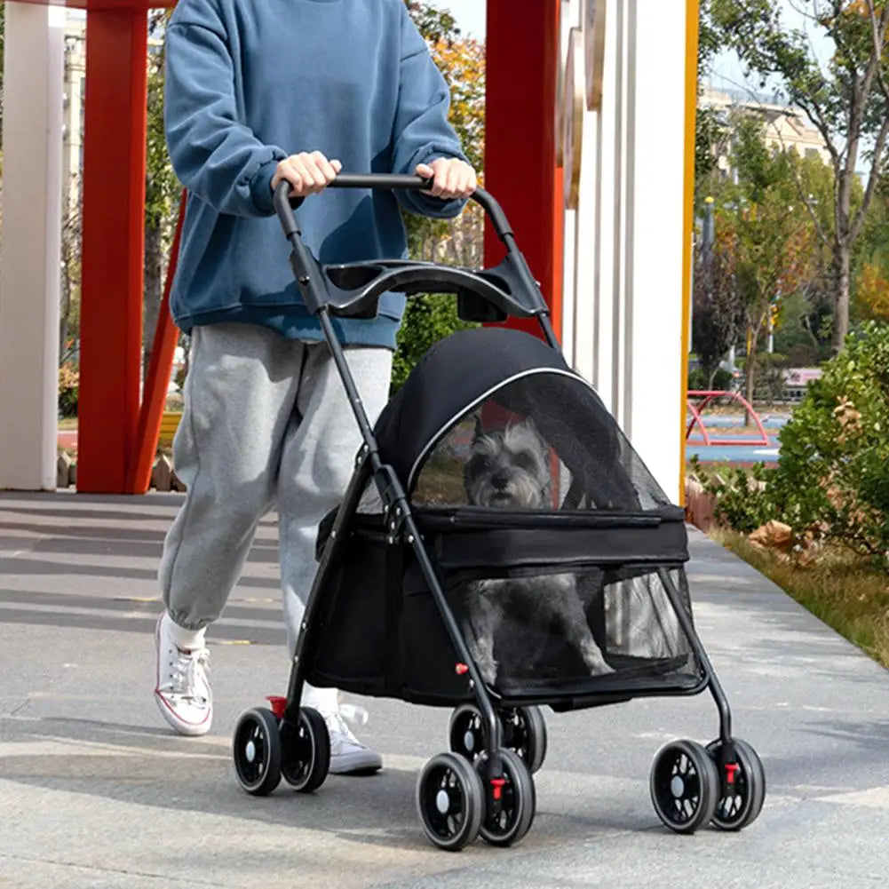 4-Wheel Dog Cat Stroller For Outdoor Travel Folding Pet Carrier