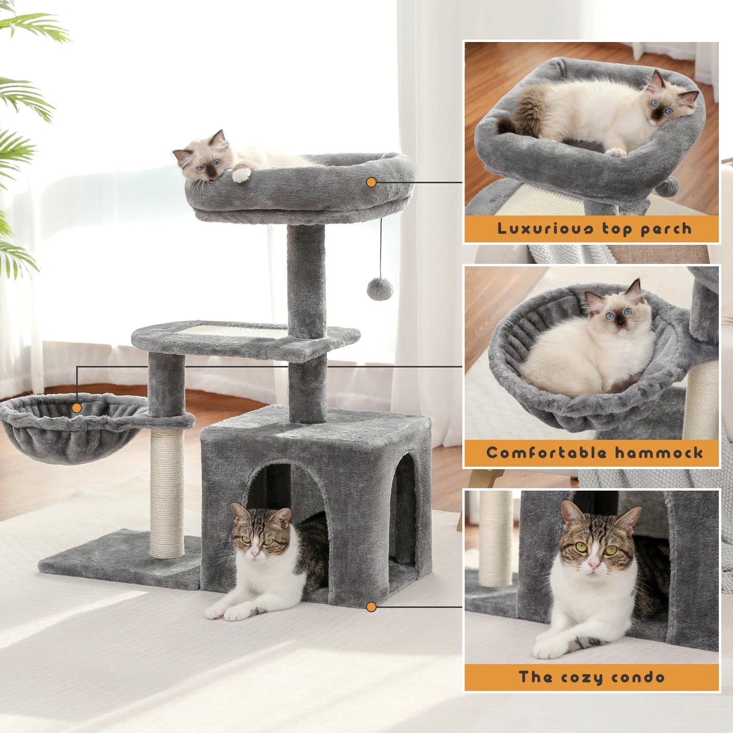 PAWZ Road Cat Tree For Small Indoor Cats With Condo