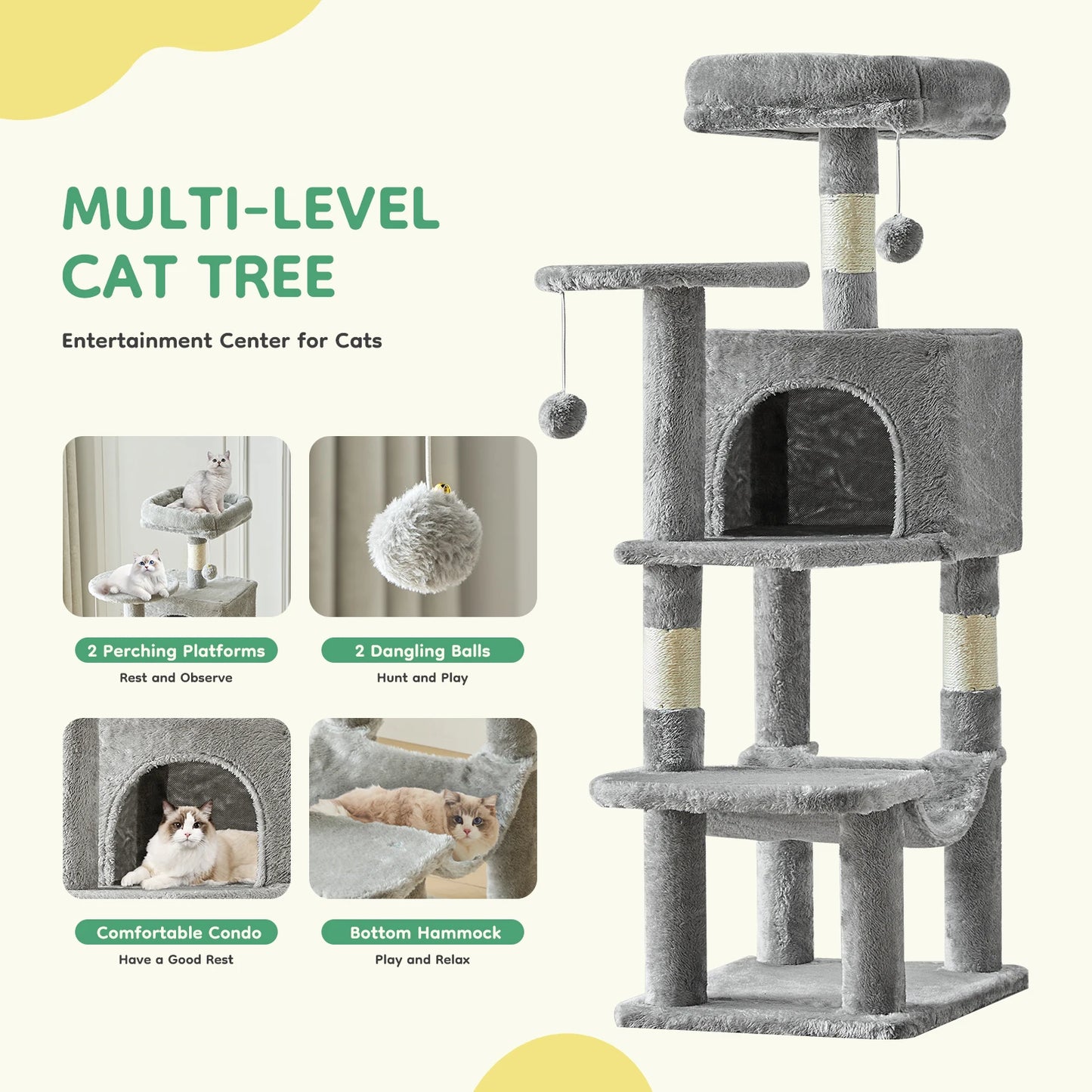 JHKCN Multi Cat Tree Tower Natural Sisal Scratching Posts Indoor