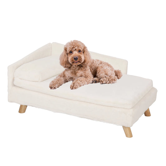NONECN Elevated Pet Bed With Solid Wood Legs Indoor L Shape Plush Cushion