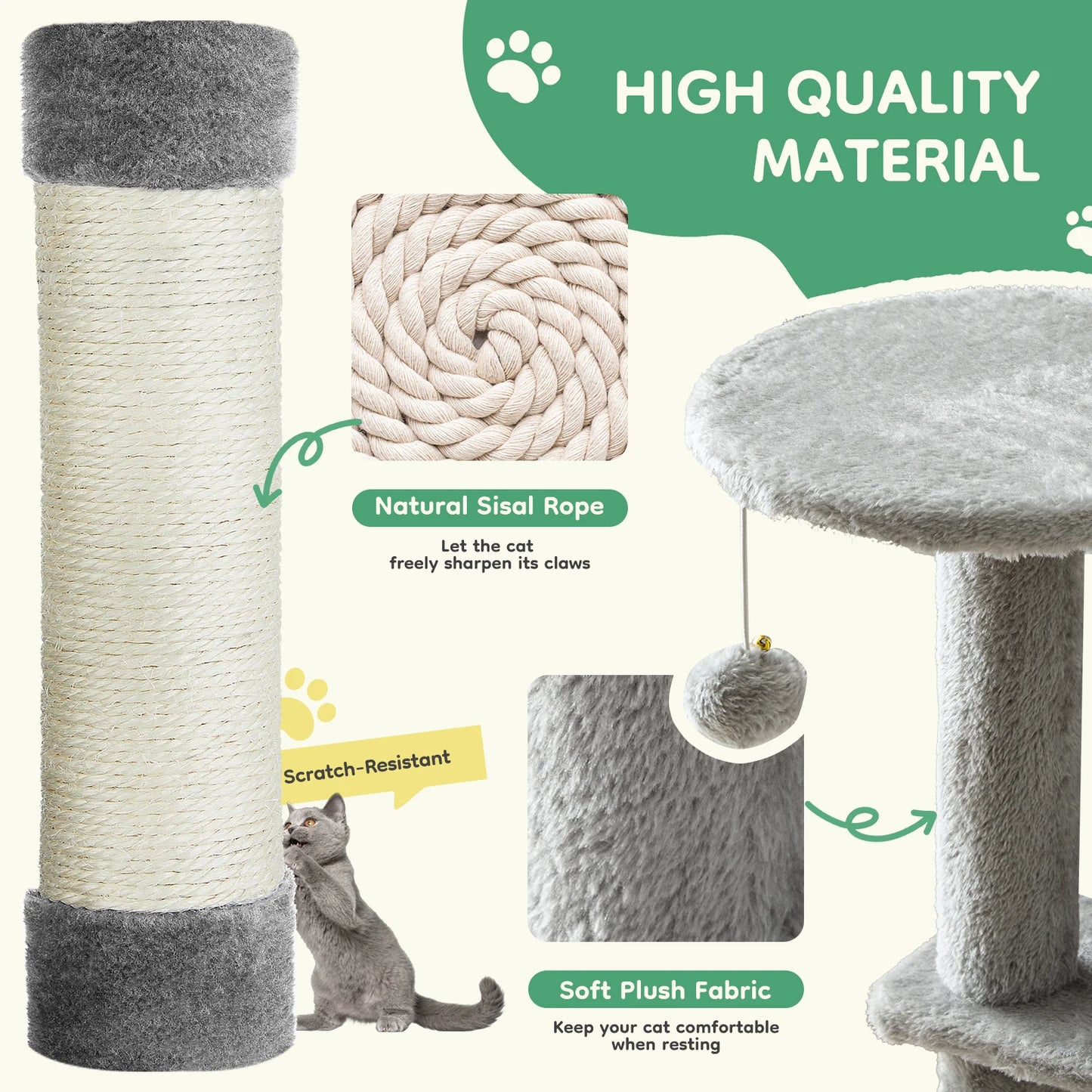 JHKCN Multi Cat Tree Tower Natural Sisal Scratching Posts Indoor