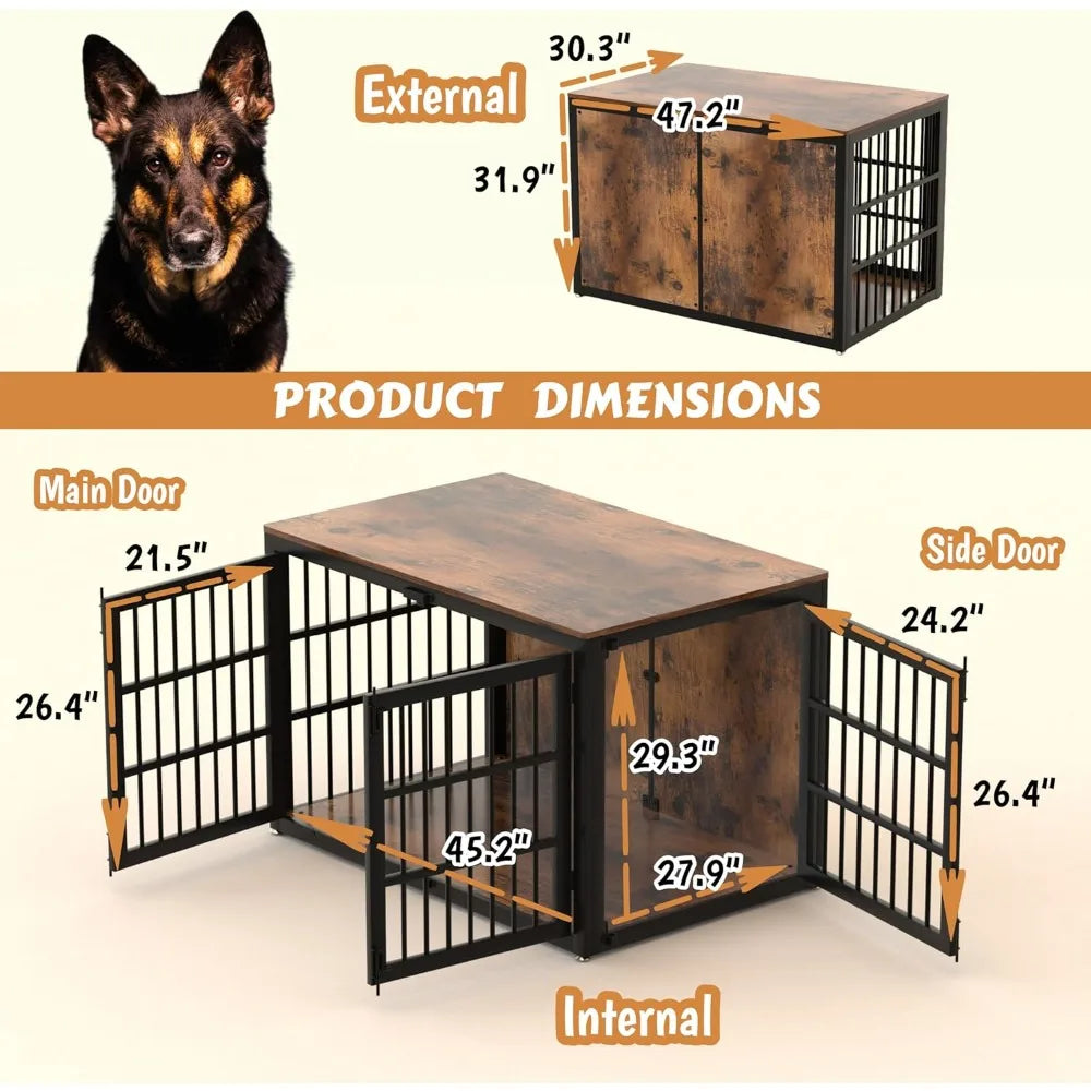 Closure Heavy Duty Dog Crate Furniture Wooden Kennel