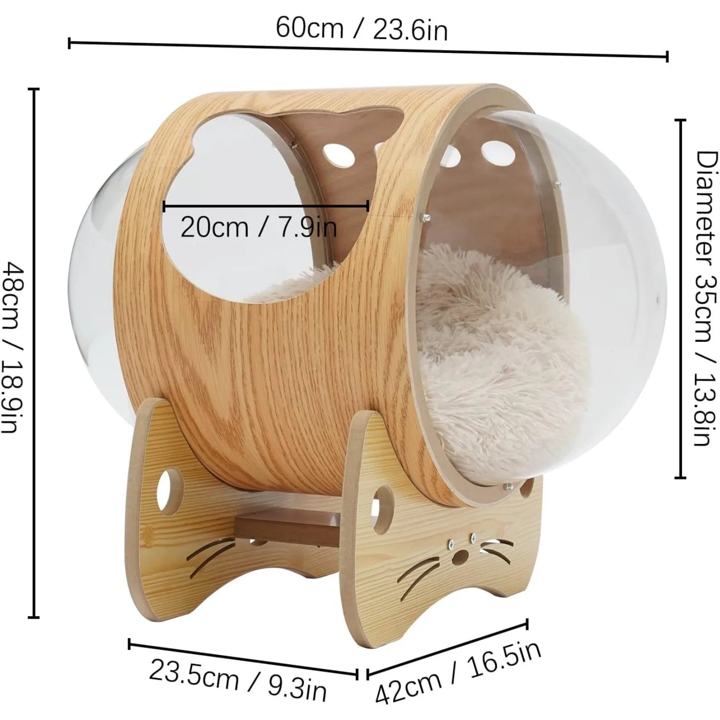 Guangdong Luxury Cat Pod Bed With Wooden Frame Acrylic Dome