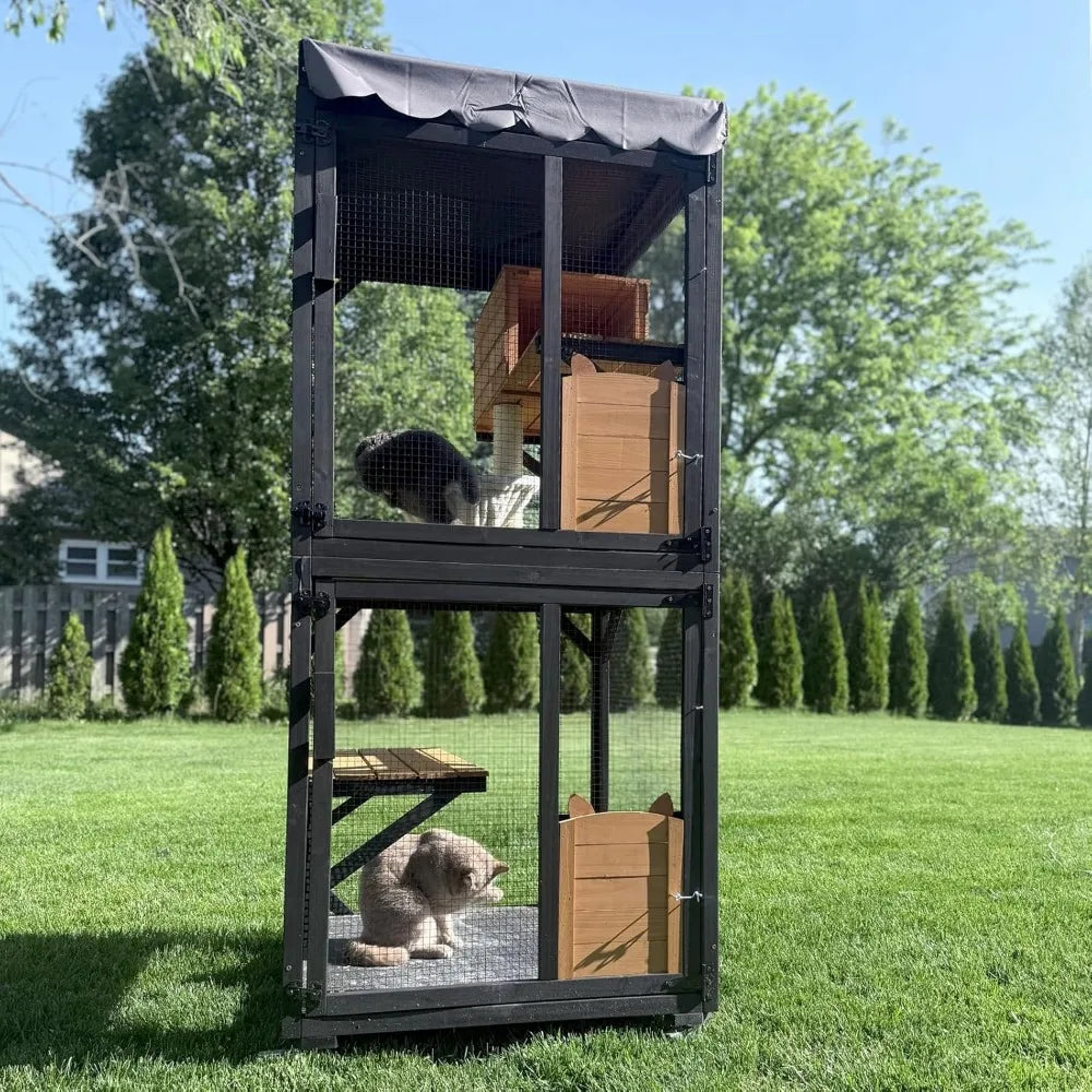 Movable Outdoor Cat House On Wheels For Three To Five Cats
