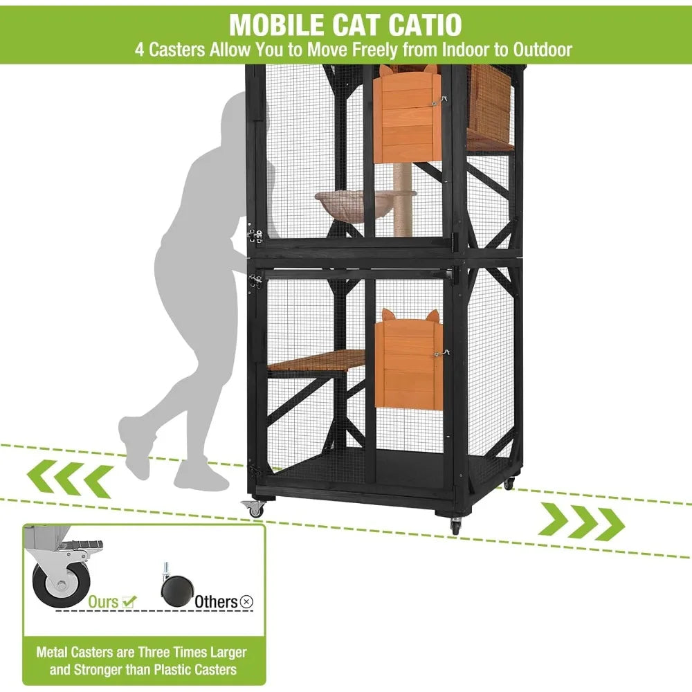 Movable Outdoor Cat House On Wheels For Three To Five Cats