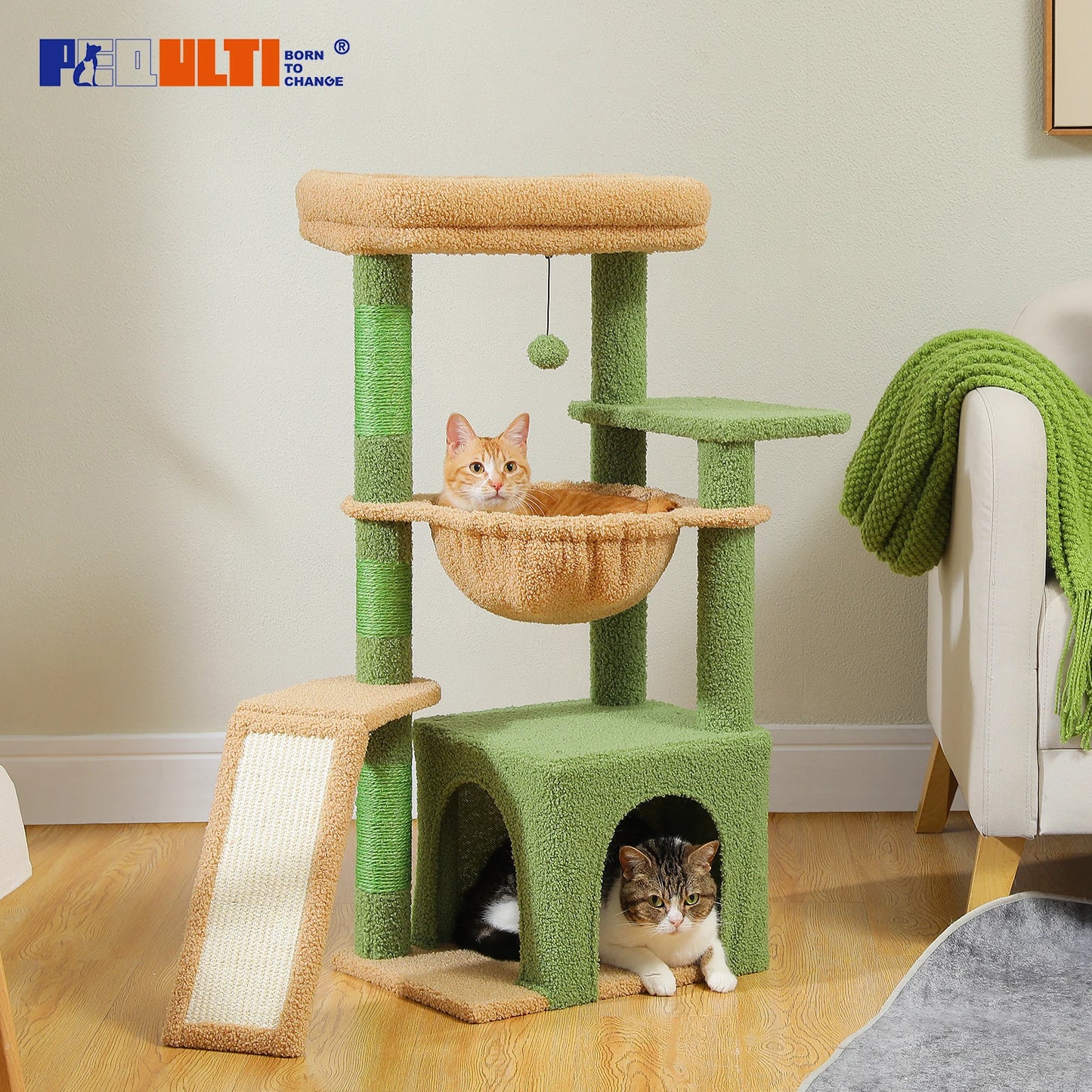 PEQULTICN Three Tier Cat Tree With Natural Sisal Scratching Post