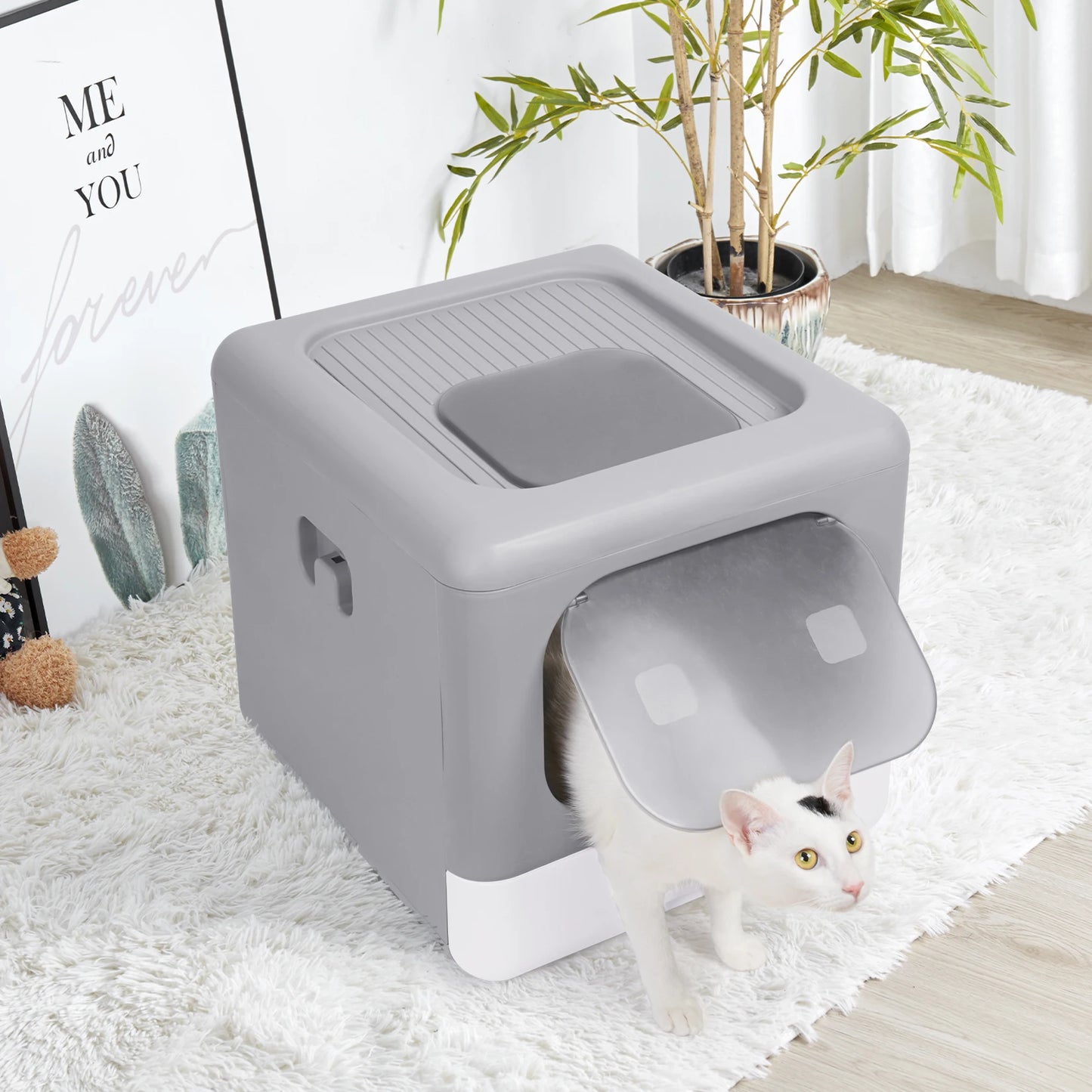 Detachable Top Front Entry Cat Litter Box With Scoop Drawer