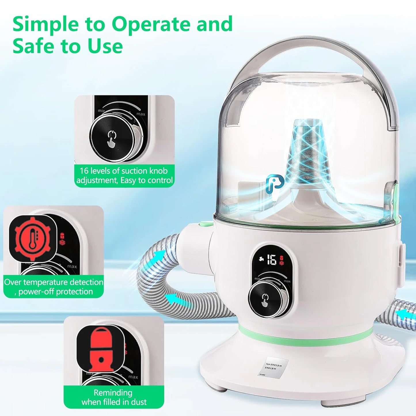 DishyKooker Pet Grooming Kit With Quiet Vacuum And Tools