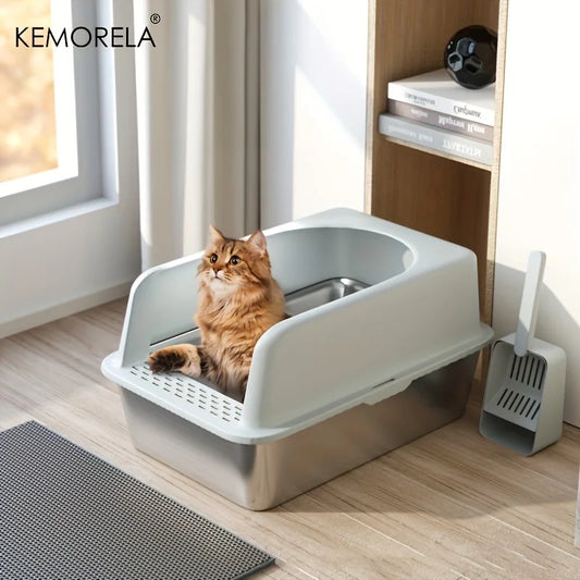 Feature Stainless Steel Litter Box With Mat And Spade Lid