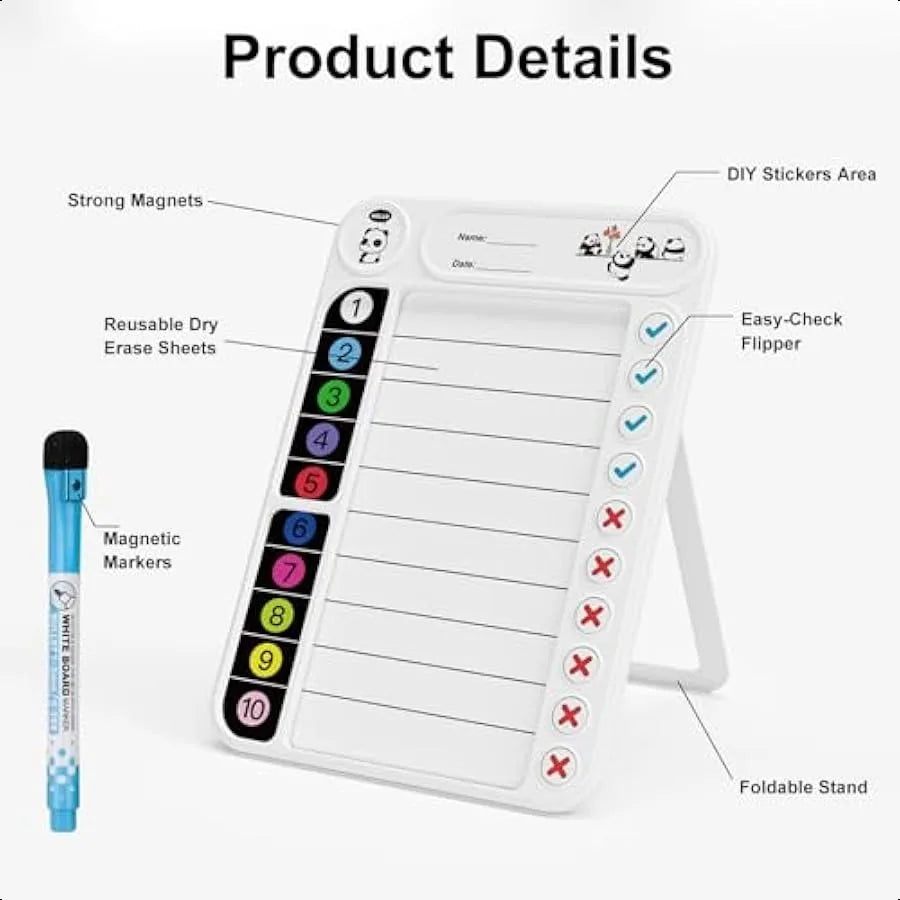 Hign-concerned Magnetic Chore Chart ADHD Task Tracker EasyCheck Dry Erase Board With Stand